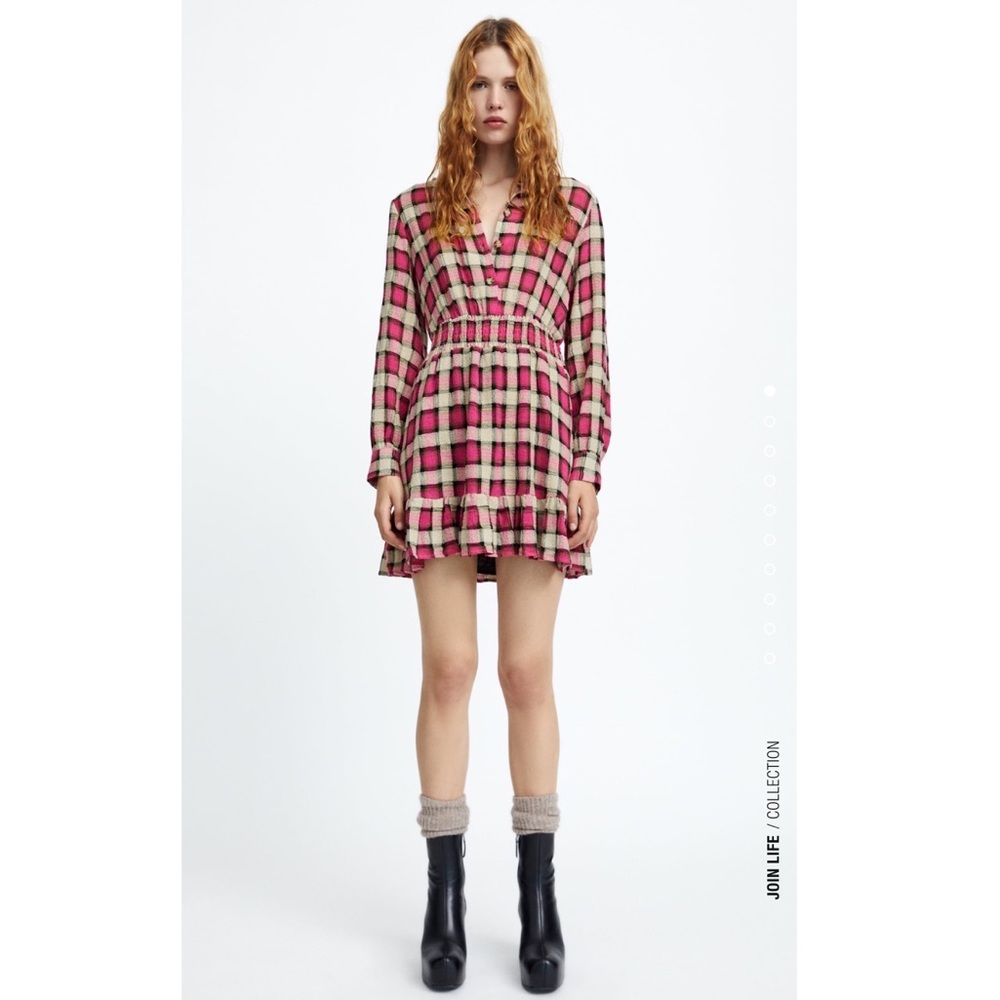ZARA NEW CHECK SHORT DRESS MULTICOLORED SIZE M